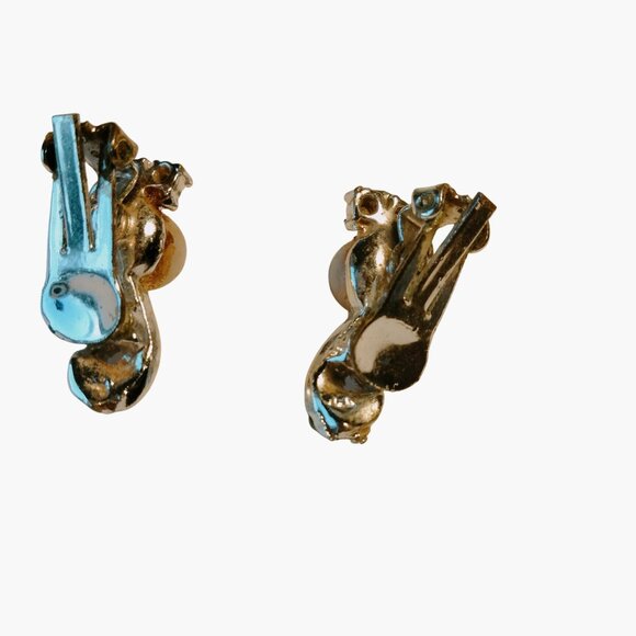 Clip On Earrings Rhinestones Faux Pearl Vintage Gold Tone Finish - Picture 3 of 5